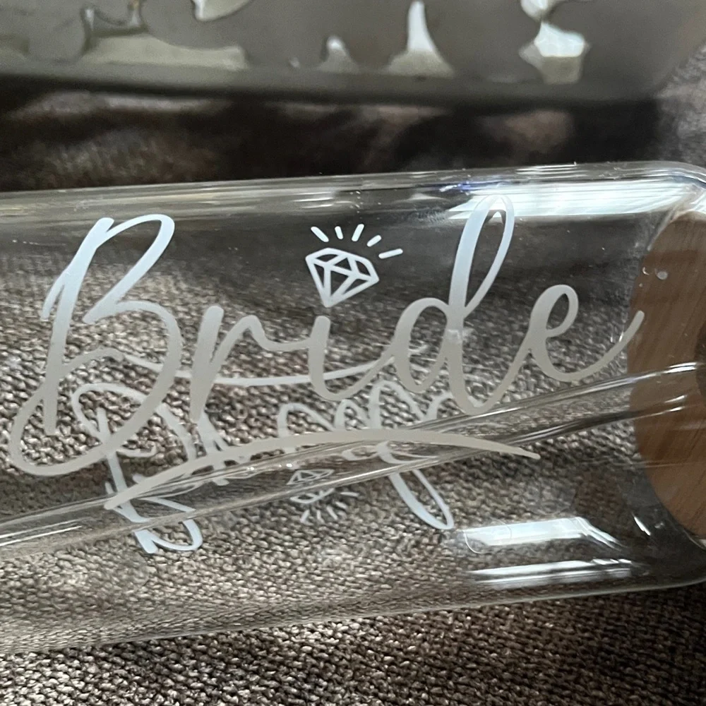 Glass Tumbler with Straw - Bride Design